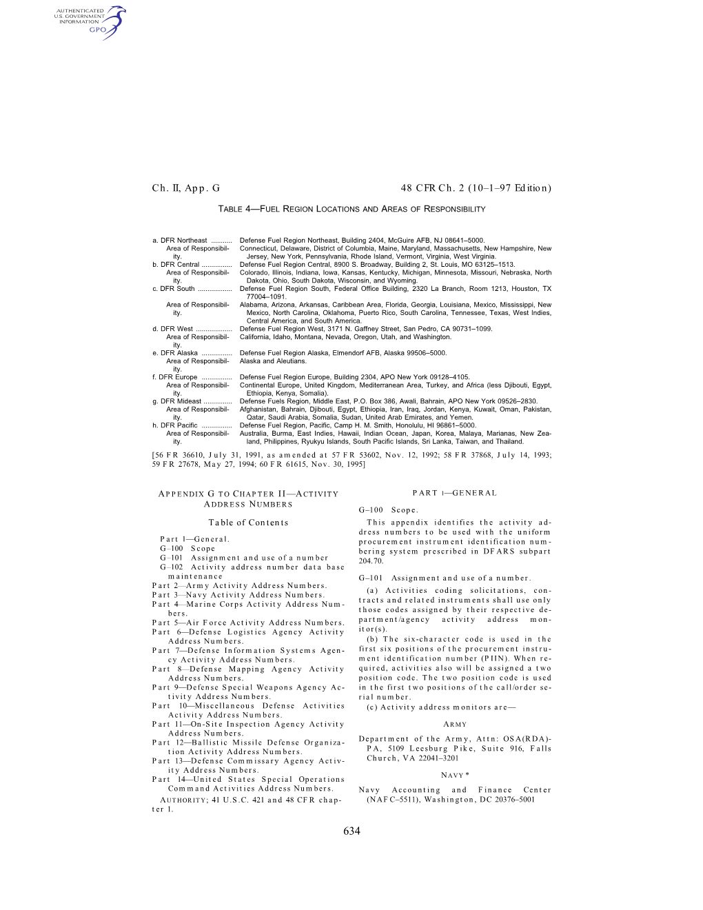 48 CFR Ch. 2 (10–1–97 Edition) Ch. II, App. G