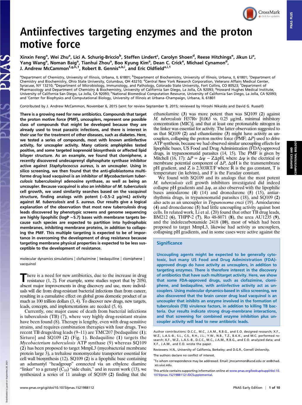 Antiinfectives Targeting Enzymes and the Proton Motive Force