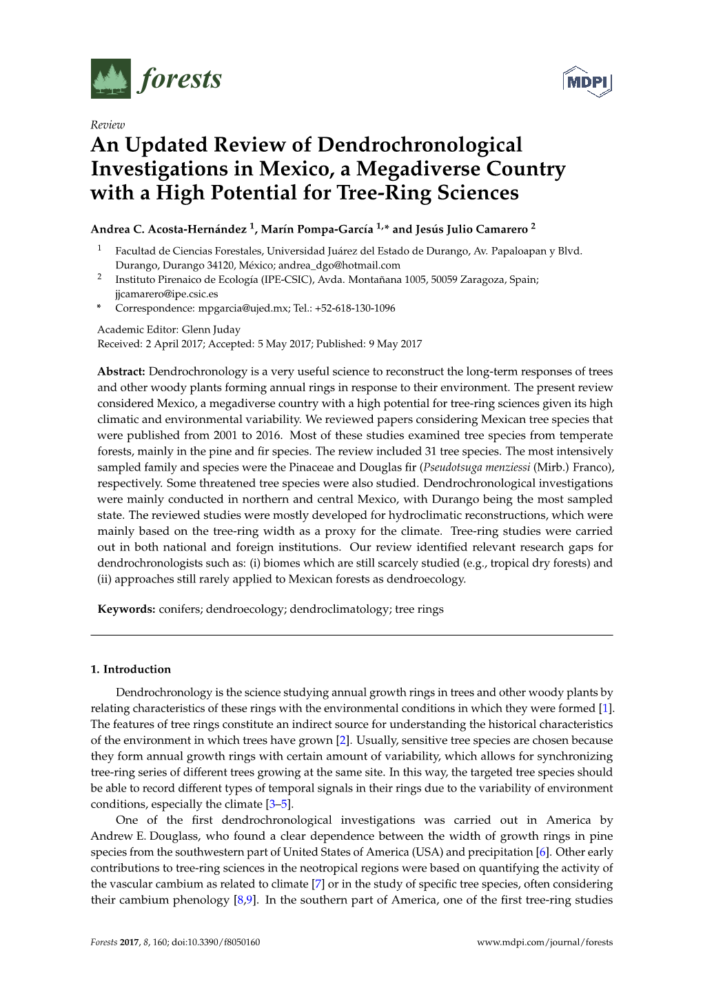 An Updated Review of Dendrochronological Investigations in Mexico, a Megadiverse Country with a High Potential for Tree-Ring Sciences