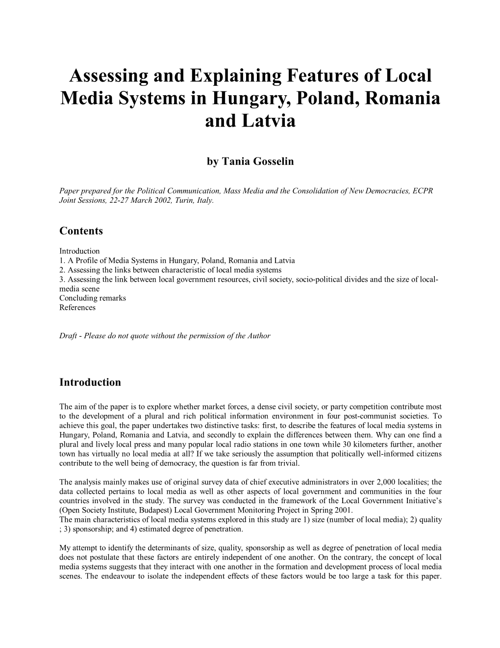 Local Media Systems in Hungary,Latvia, Poland and Romania