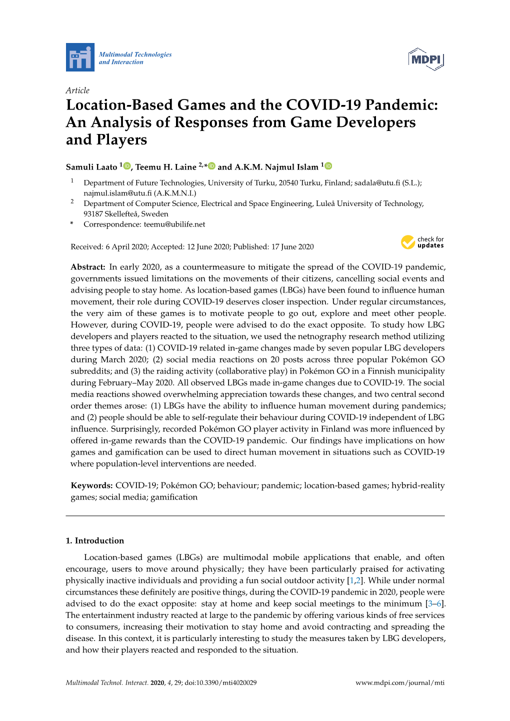 Location-Based Games and the COVID-19 Pandemic: an Analysis of Responses from Game Developers and Players