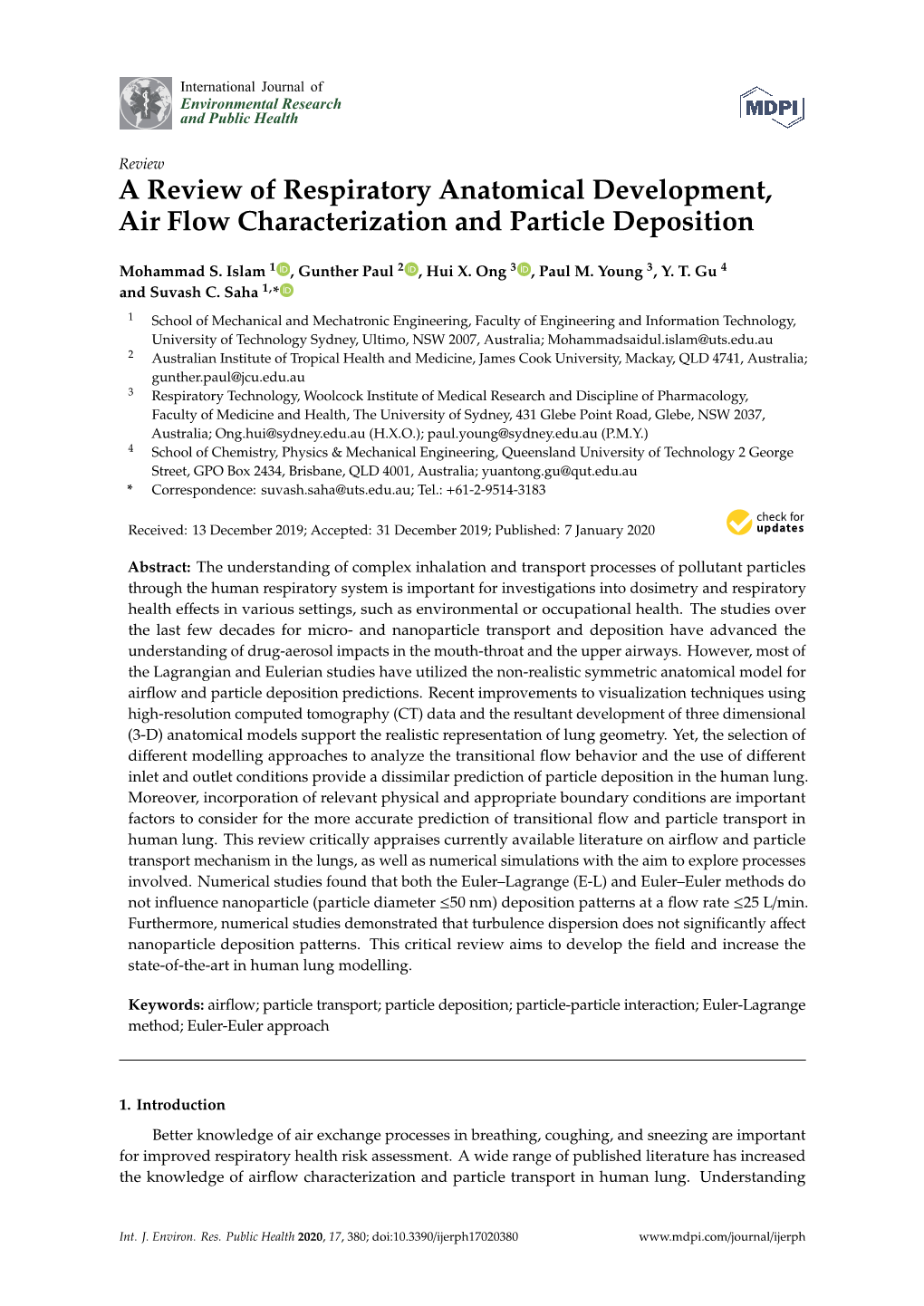 A Review of Respiratory Anatomical Development, Air Flow Characterization and Particle Deposition