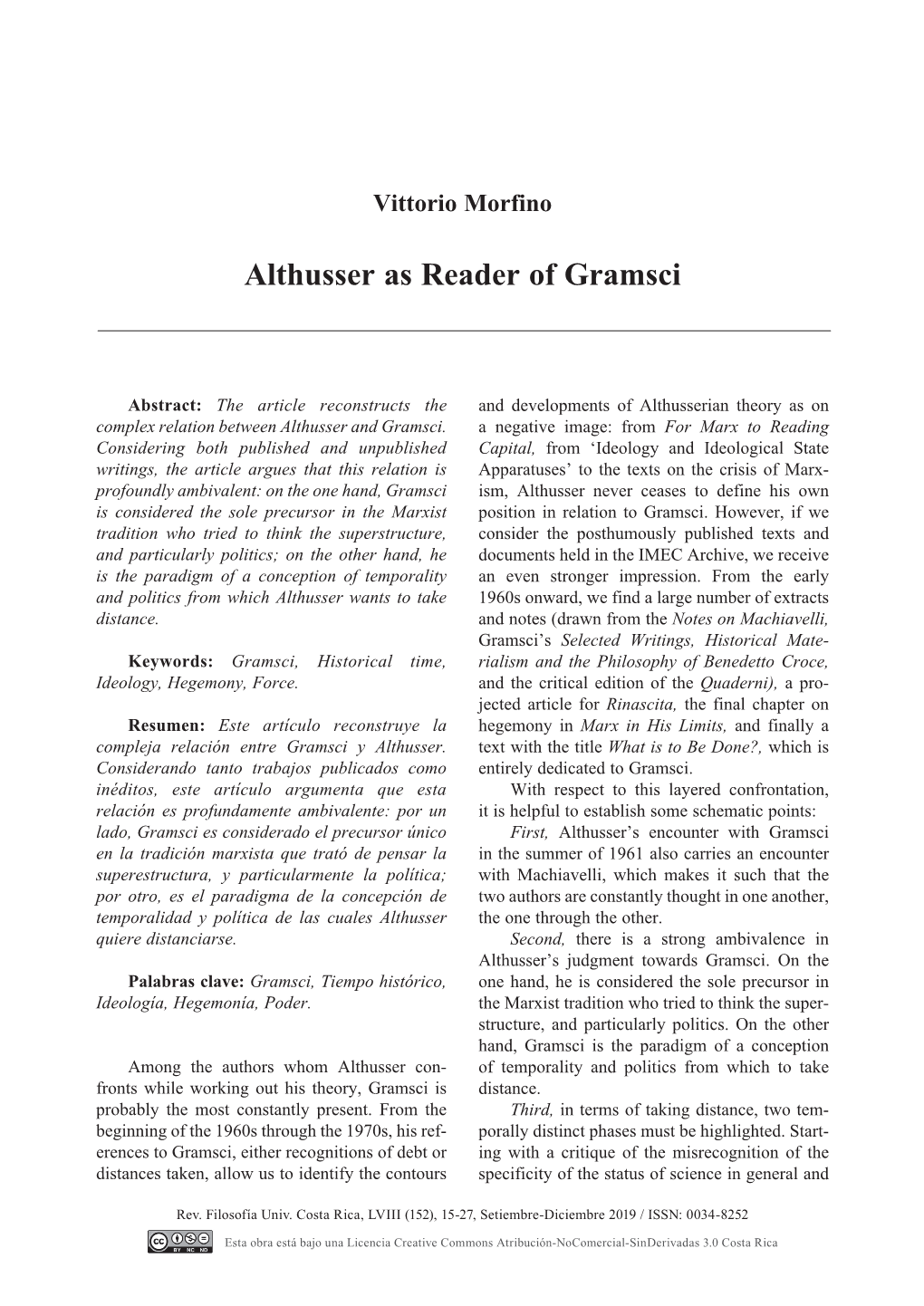 Althusser As Reader of Gramsci