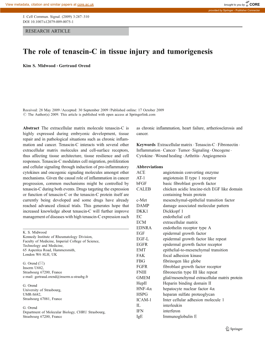 The Role of Tenascin-C in Tissue Injury and Tumorigenesis