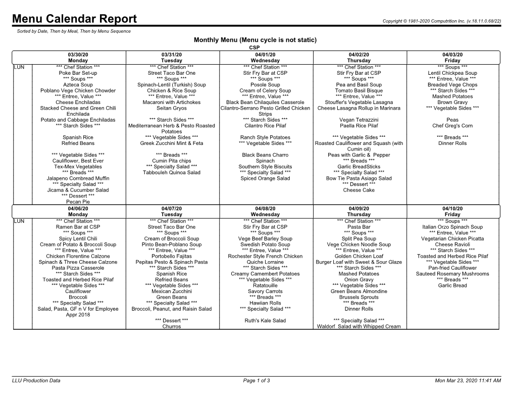 Menu Calendar Report Copyright © 1981-2020 Computrition Inc