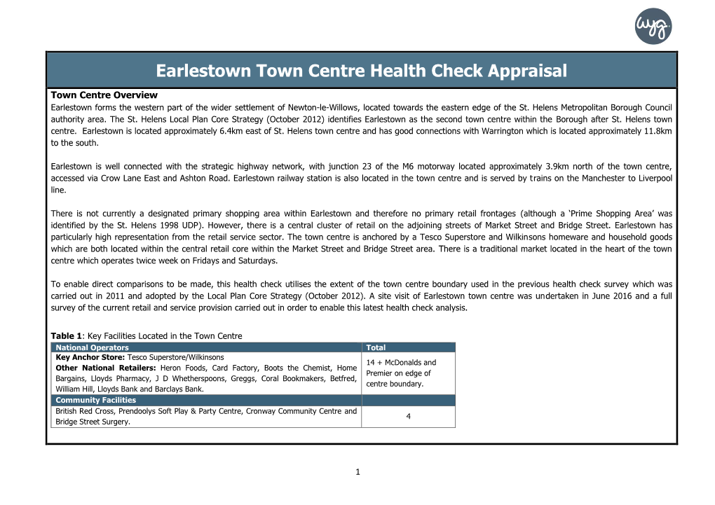 Earlestown Town Centre Health Check Appraisal