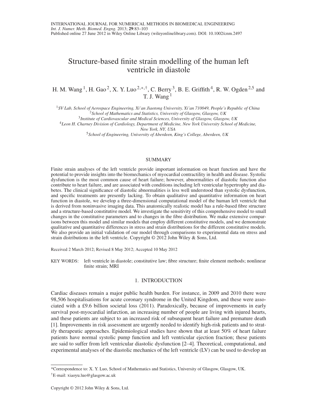 Structurebased Finite Strain Modelling of the Human Left Ventricle in Diastole