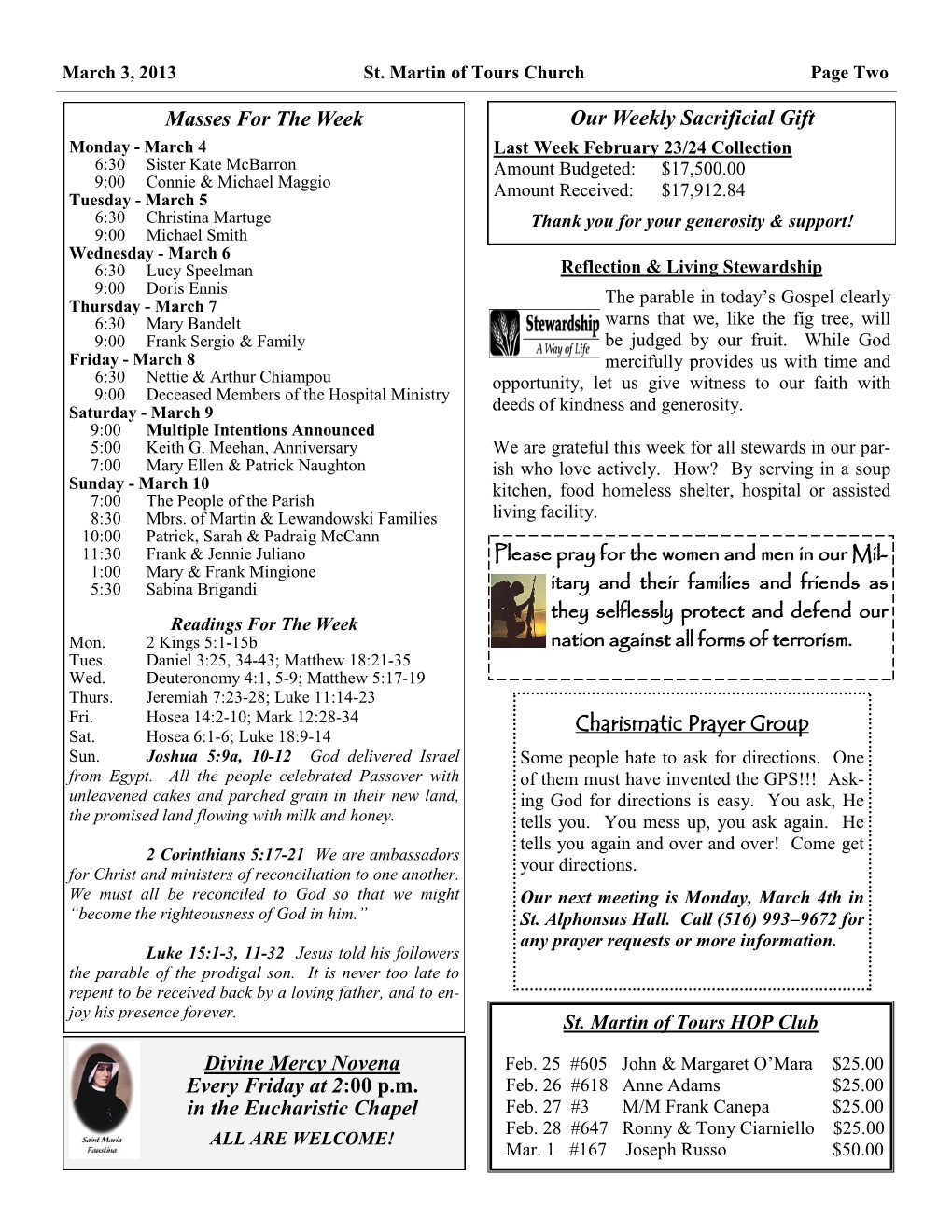 Masses for the Week Our Weekly Sacrificial Gift Charismatic Prayer