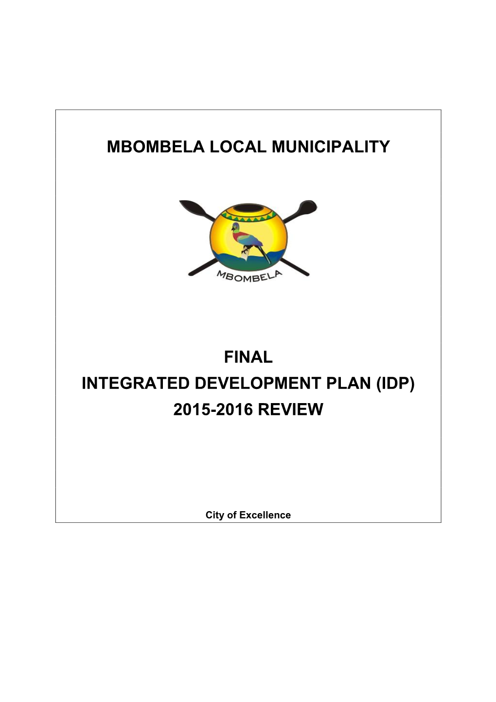 Mbombela Local Municipality Final Integrated Development Plan (Idp)