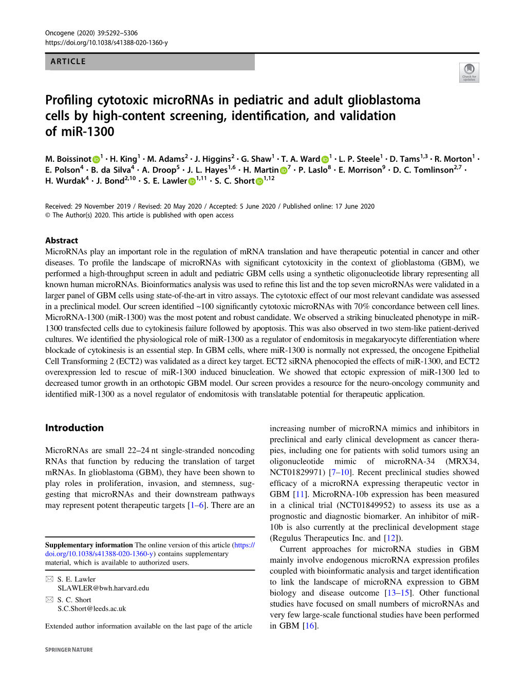 Profiling Cytotoxic Micrornas in Pediatric and Adult Glioblastoma