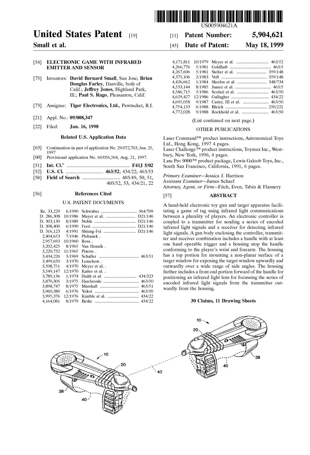 United States Patent (19) 11 Patent Number: 5,904,621 Small Et Al