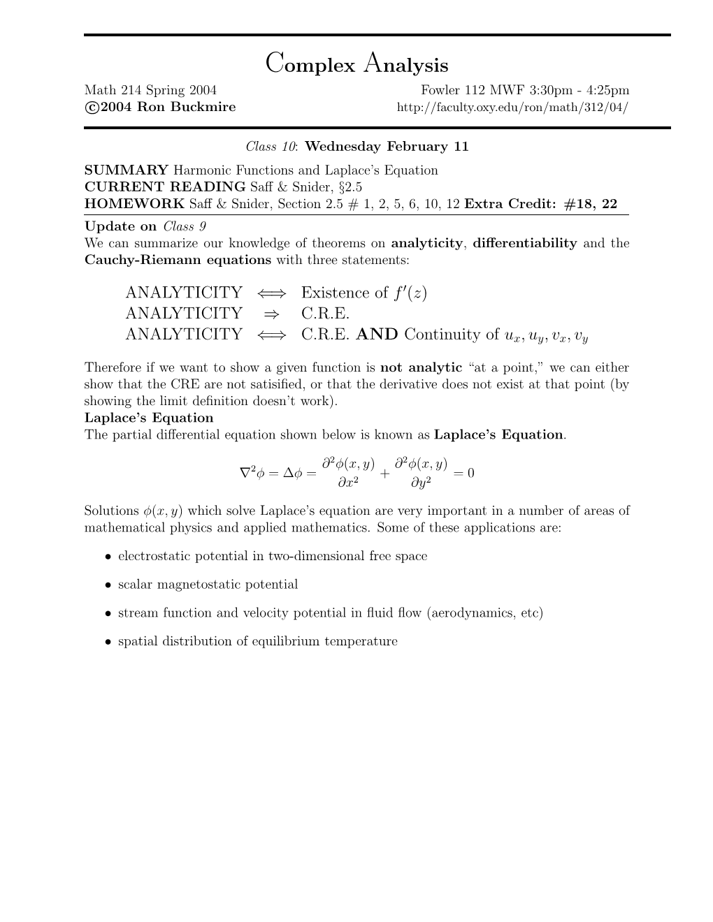 Harmonic Functions and Laplace's Equation