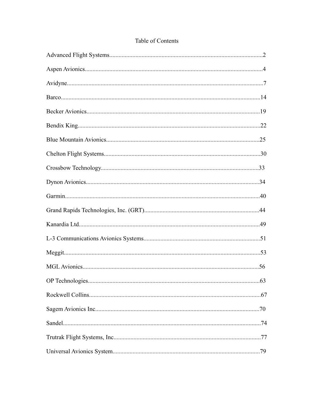 Table of Contents Advanced Flight Systems