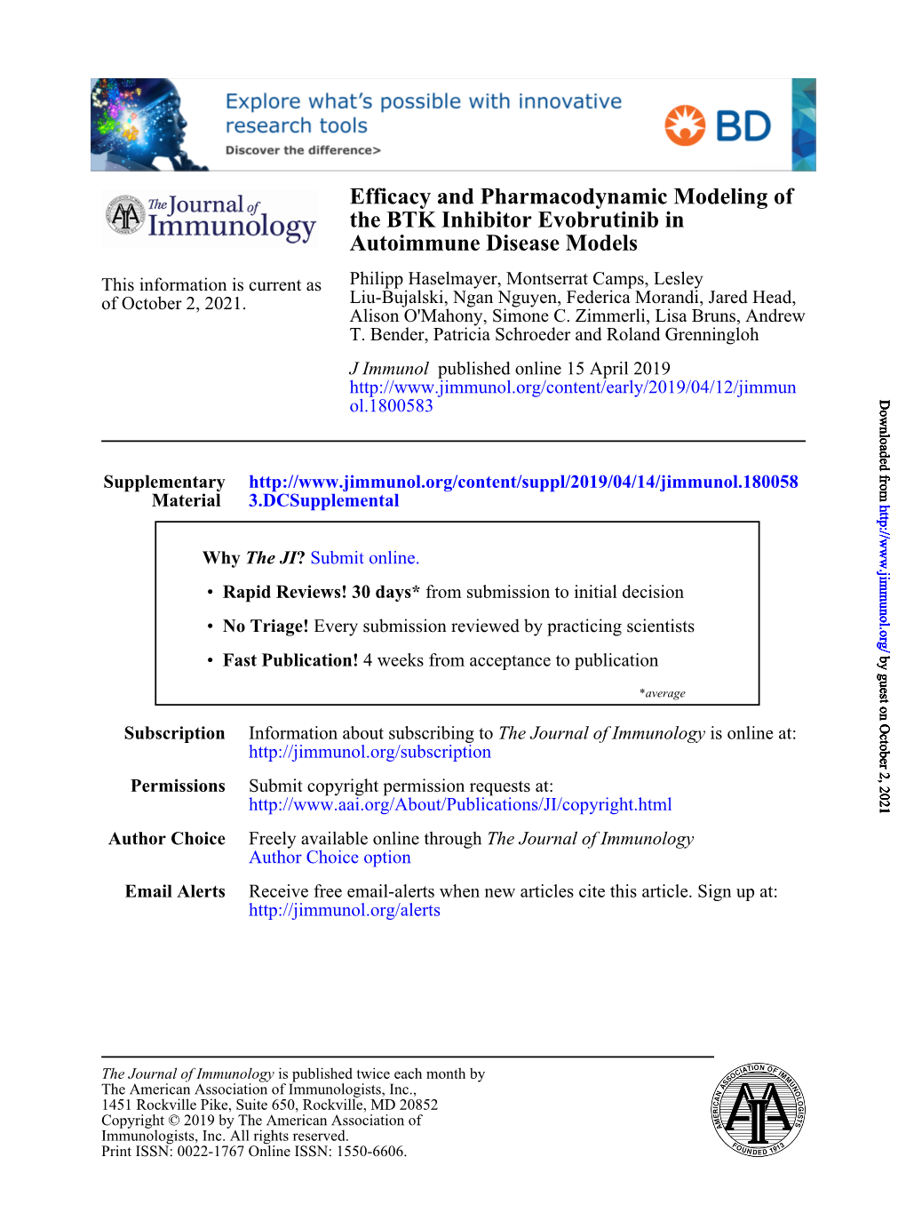 Efficacy and Pharmacodynamic Modeling of the BTK Inhibitor Evobrutinib in Autoimmune Disease Models