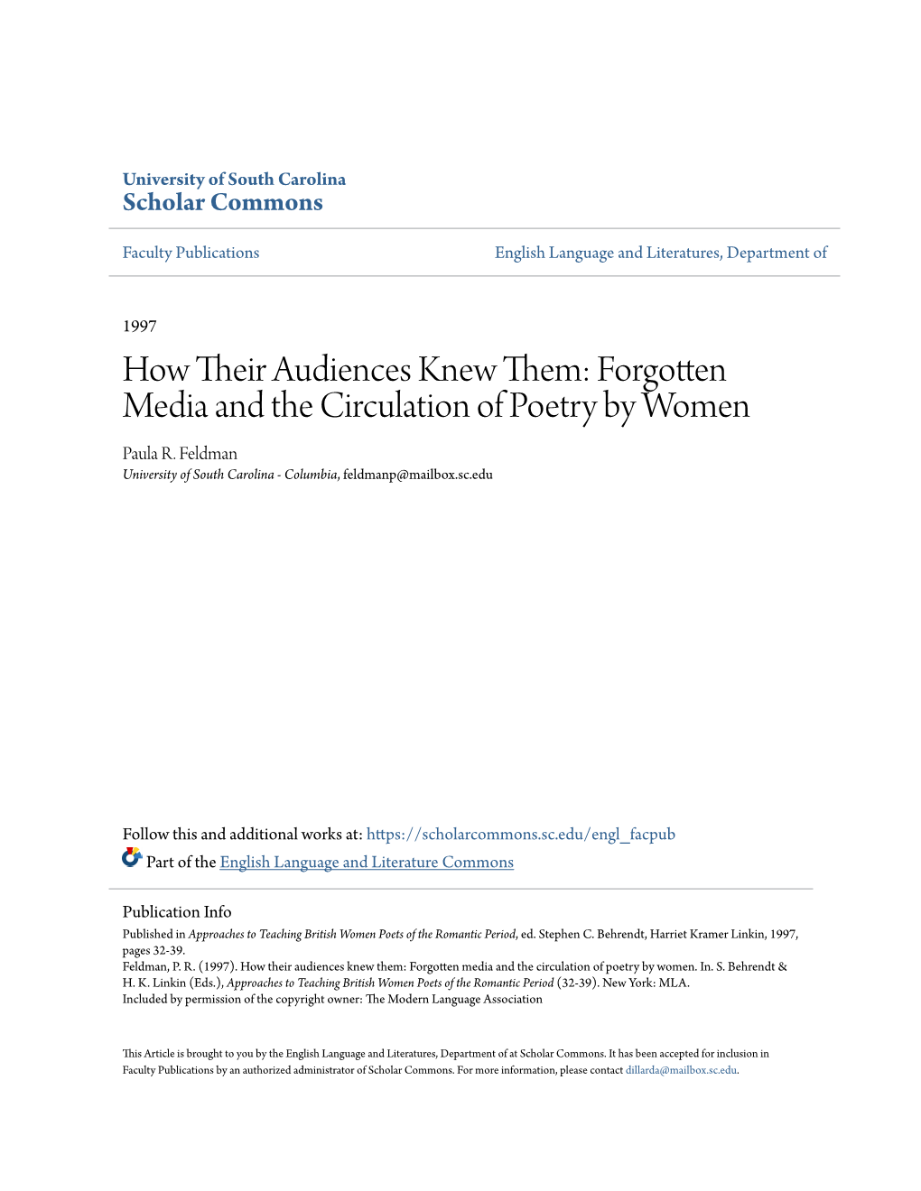 Forgotten Media and the Circulation of Poetry by Women Paula R