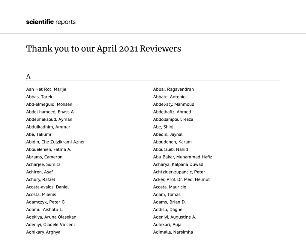 Thank You to Our April 2021 Reviewers