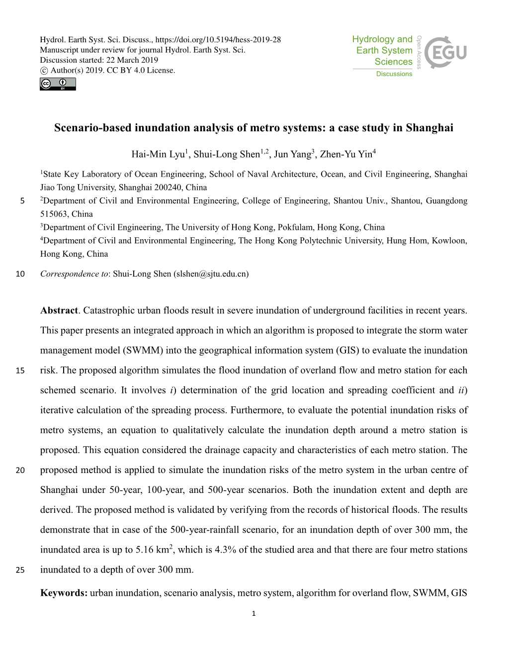 Scenario-Based Inundation Analysis of Metro Systems: a Case Study in Shanghai