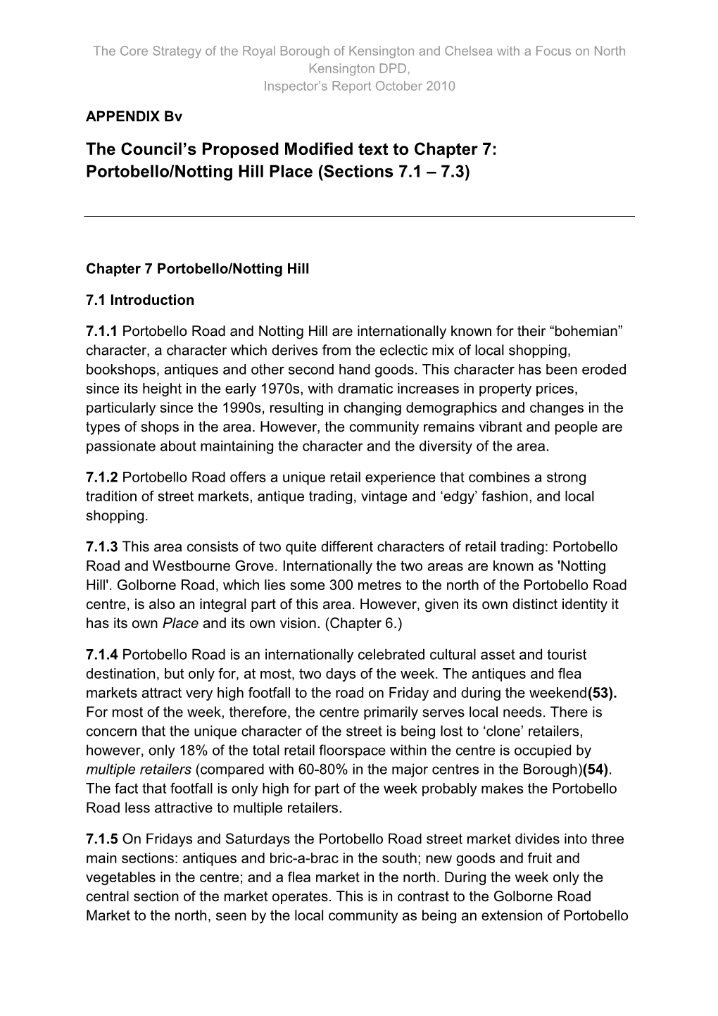 Portobello/Notting Hill Place (Sections 7.1 – 7.3)