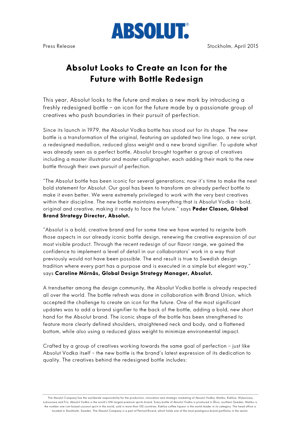 Absolut Bottle Redesign Press Release-FINAL