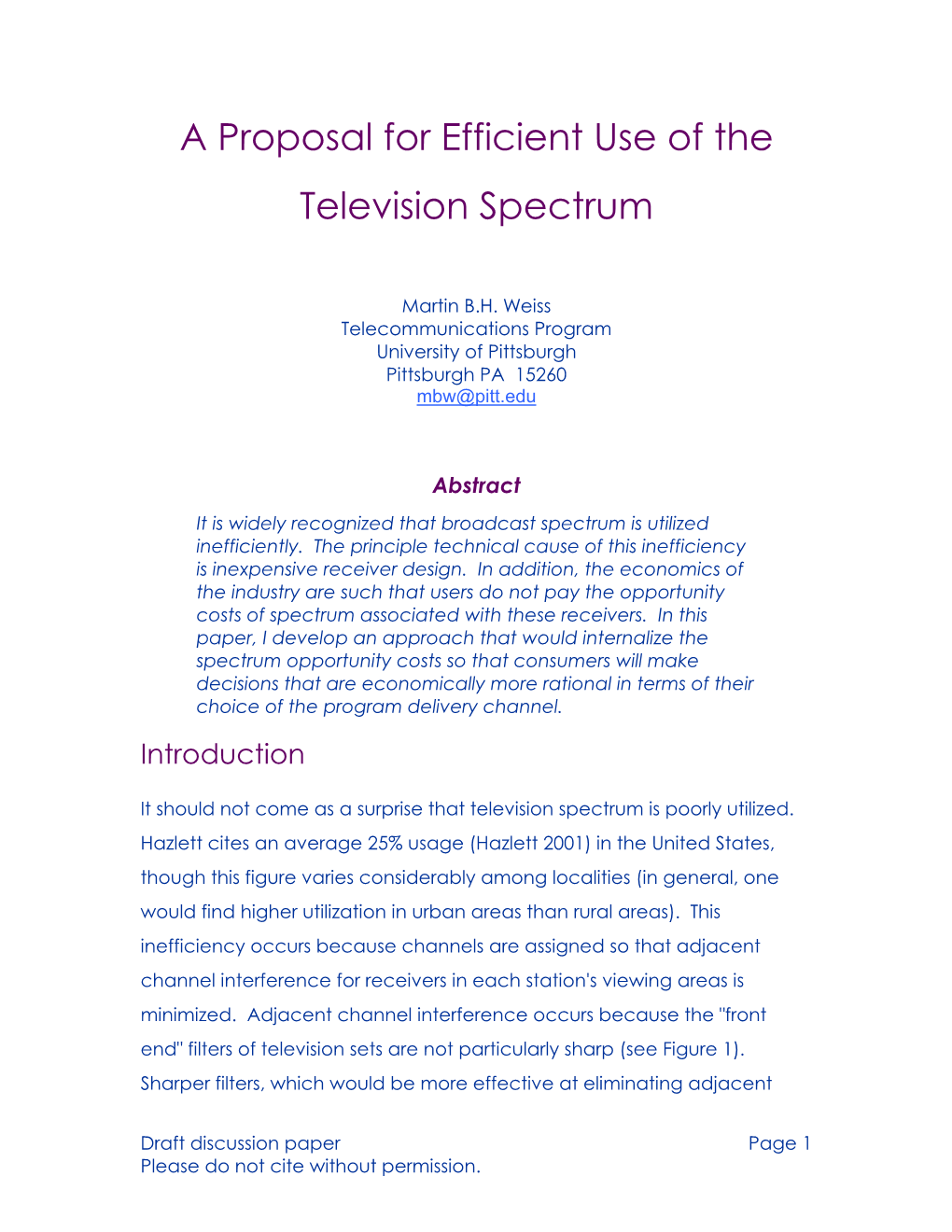 A Proposal for Efficient Use of the Television Spectrum