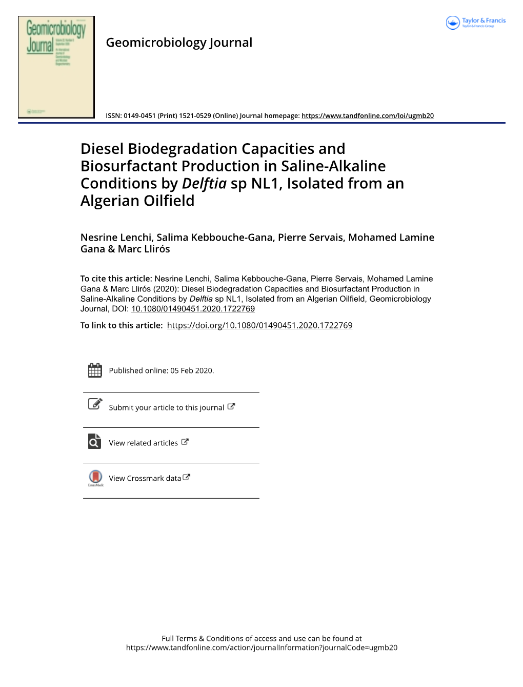 Diesel Biodegradation Capacities and Biosurfactant Production in Saline-Alkaline Conditions by Delftia Sp NL1, Isolated from an Algerian Oilfield