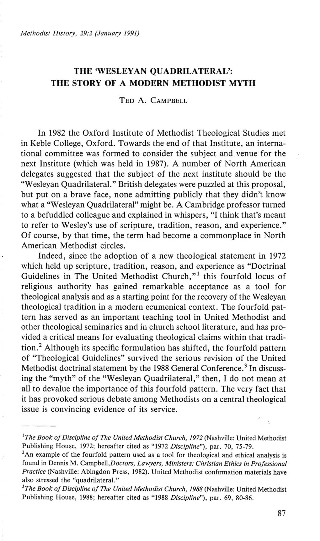 The 'Wesleyan Quadrilateral': the Story of a Modern Methodist Myth