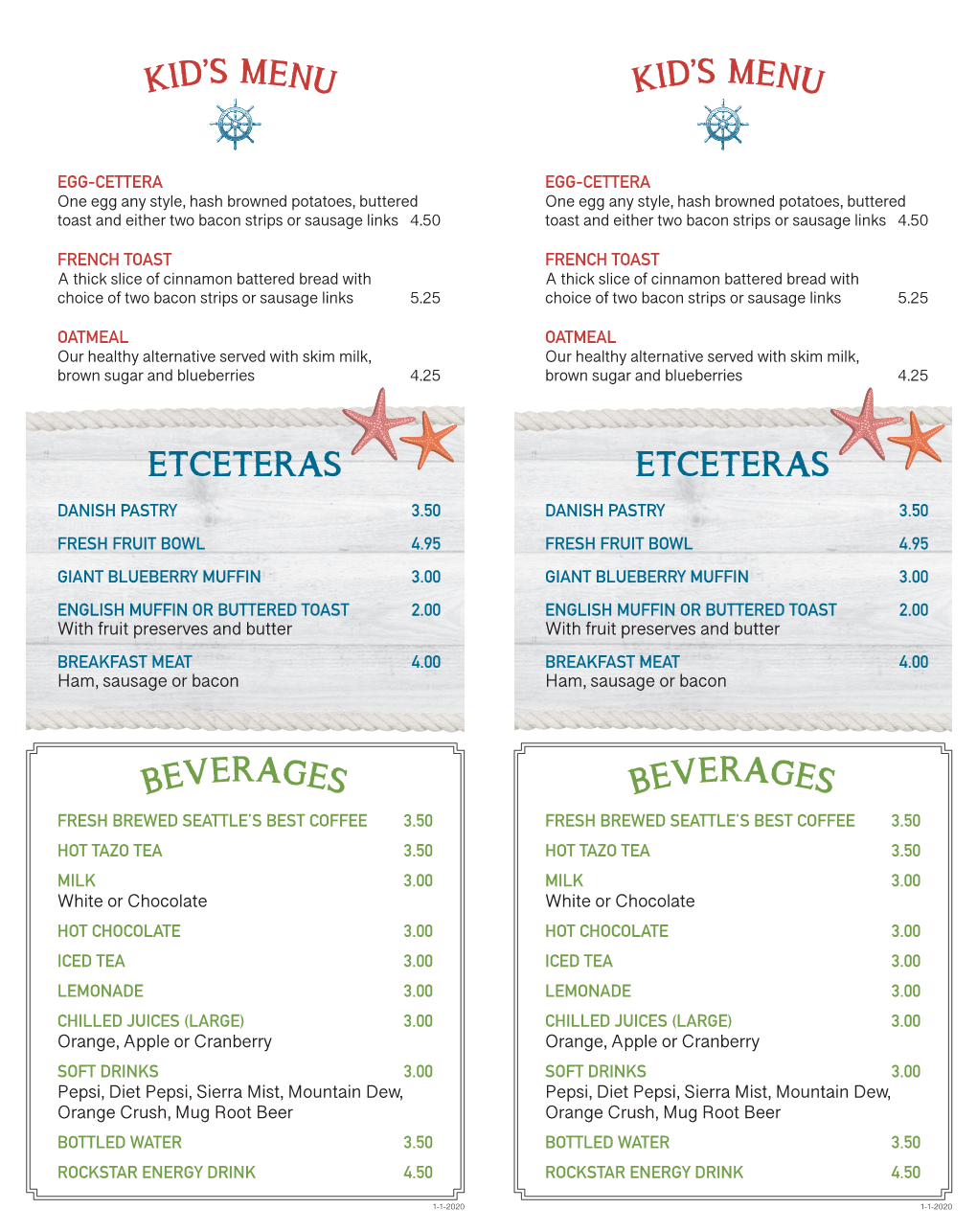 Beverages Kid's Menu