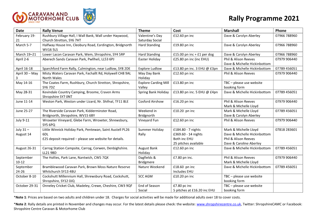Rally Programme 2021
