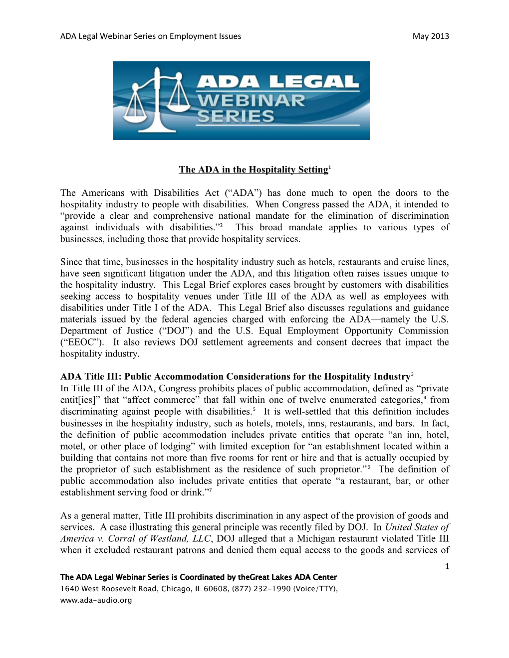 ADA Legal Webinar Series on Employment Issues May 2013