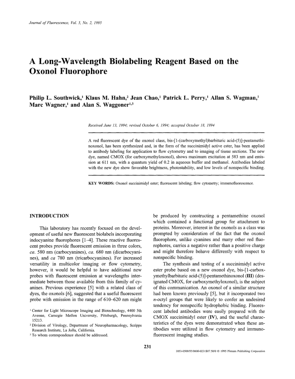 A Long-Wavelength Biolabeling Reagent Based on the Oxonol Fluorophore