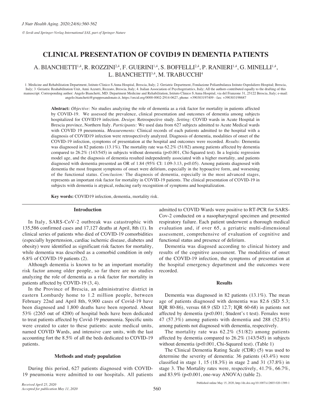 Clinical Presentation of Covid19 in Dementia Patients A