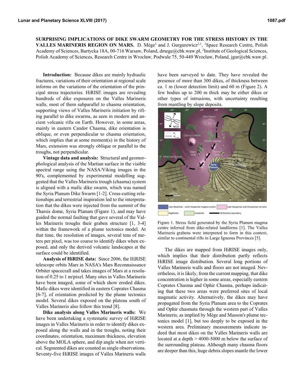 Surprising Implications of Dike Swarm Geometry for the Stress History in the Valles Marineris Region on Mars