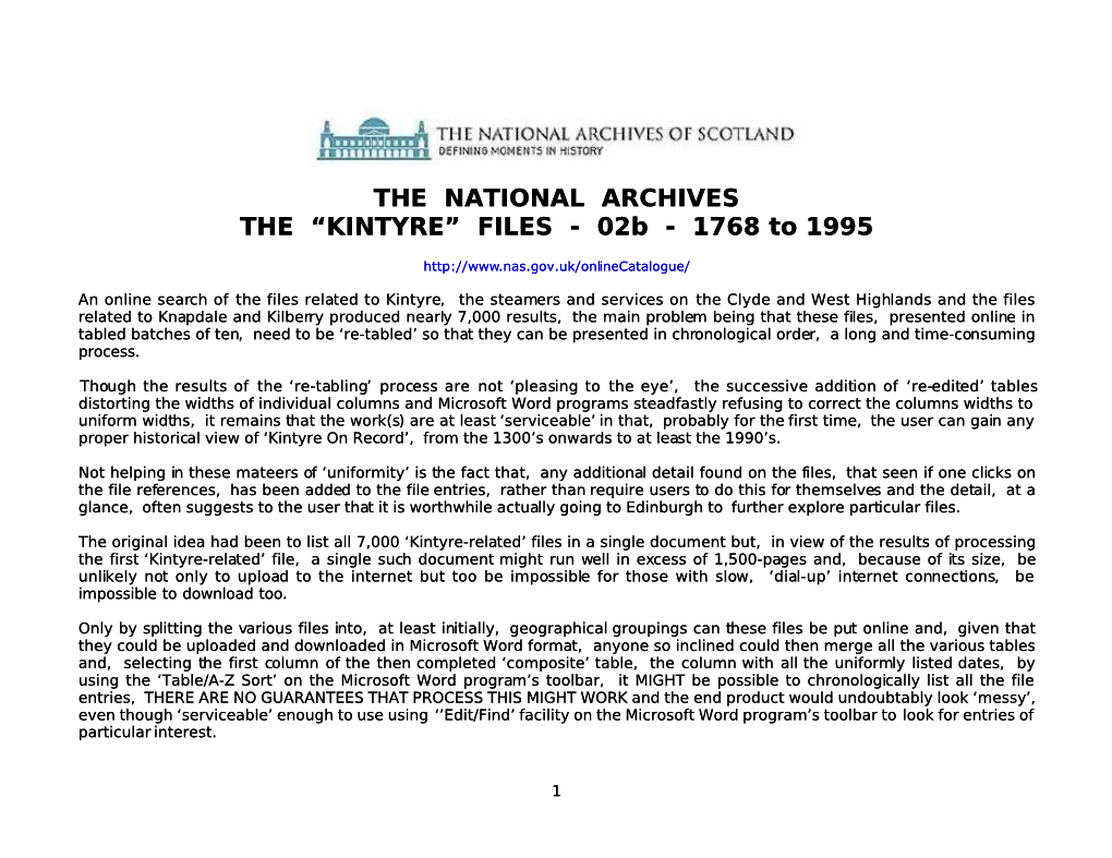 THE NATIONAL ARCHIVES the “KINTYRE” FILES - 02B - 1768 to 1995