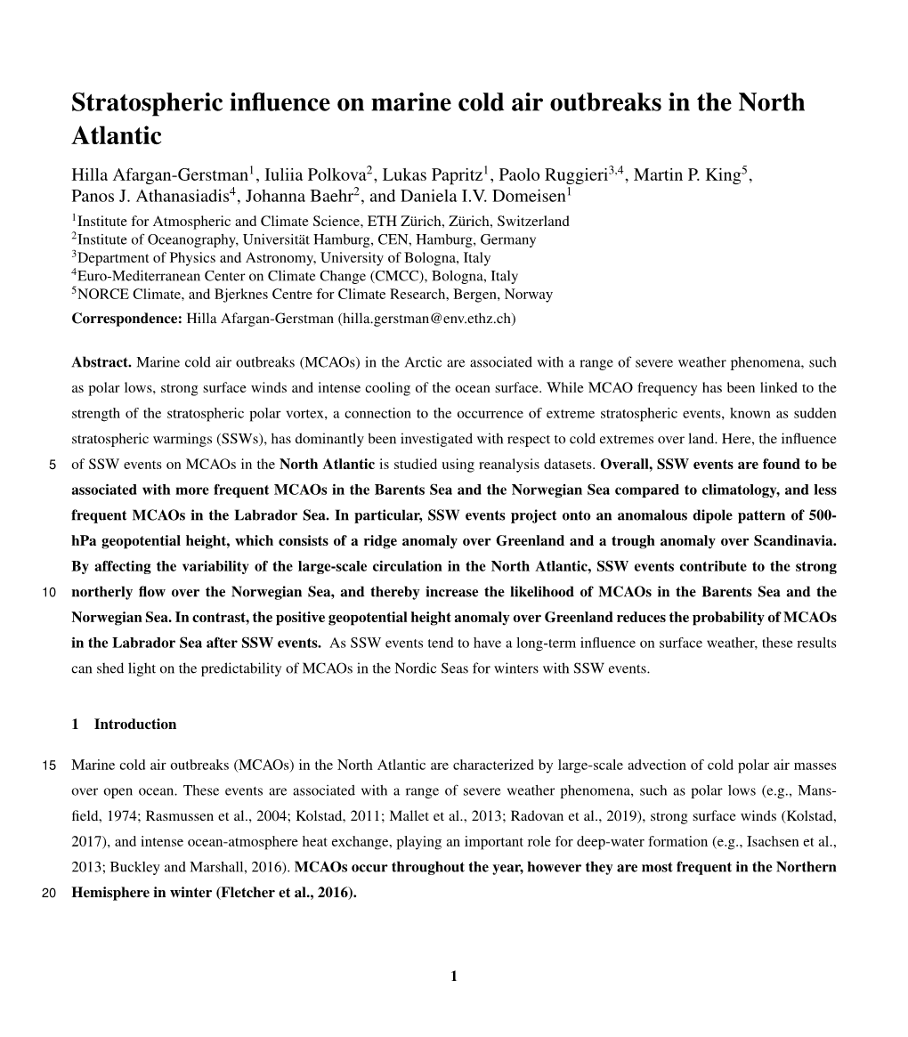 Stratospheric Influence on Marine Cold Air Outbreaks in the North Atlantic