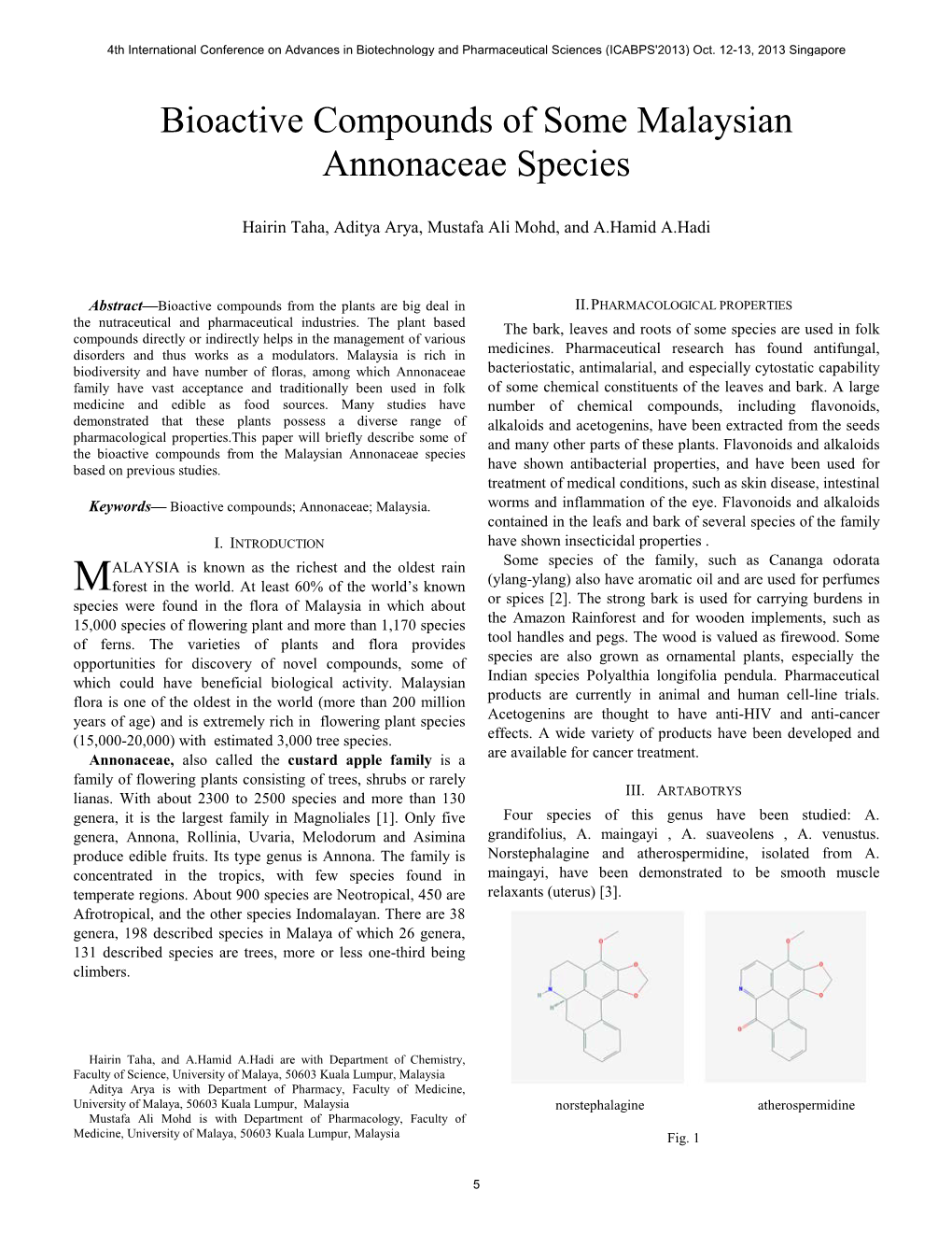 Bioactive Compounds of Some Malaysian Annonaceae Species