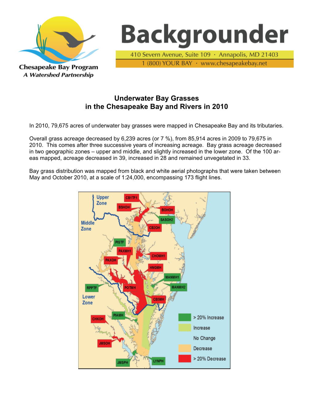 Underwater Bay Grasses in the Chesapeake Bay and Rivers in 2010 Page 1 of 5