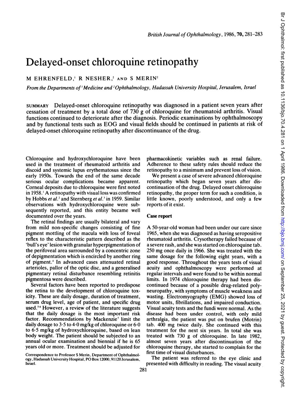 Delayed-Onset Chloroquine Retinopathy