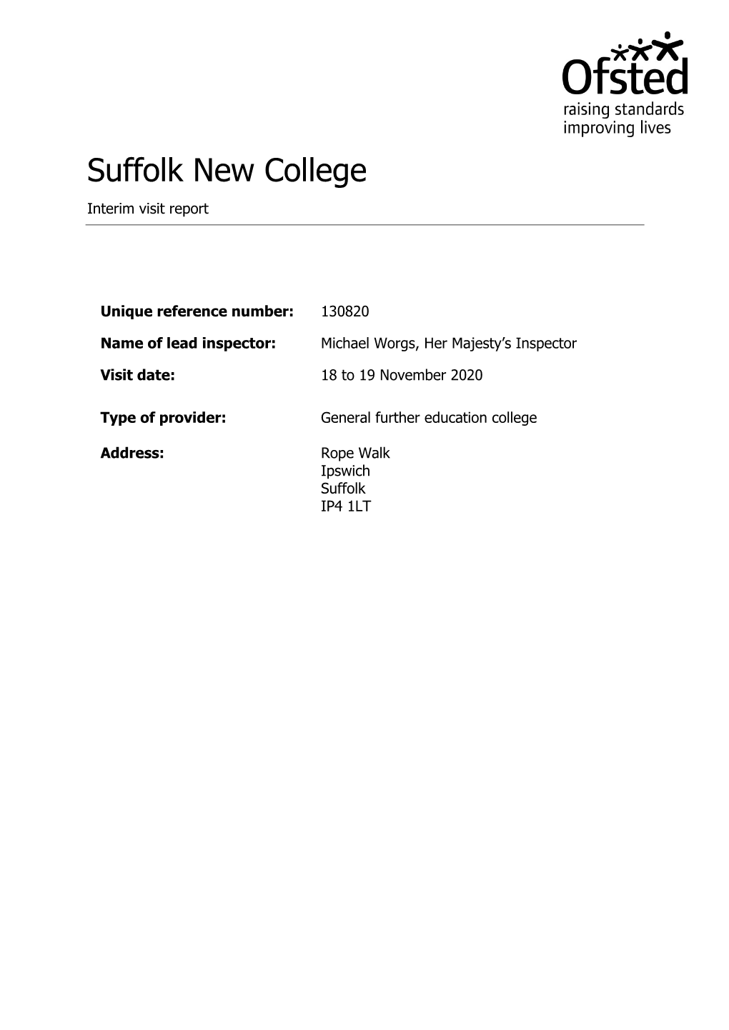 Suffolk New College Interim Visit Report