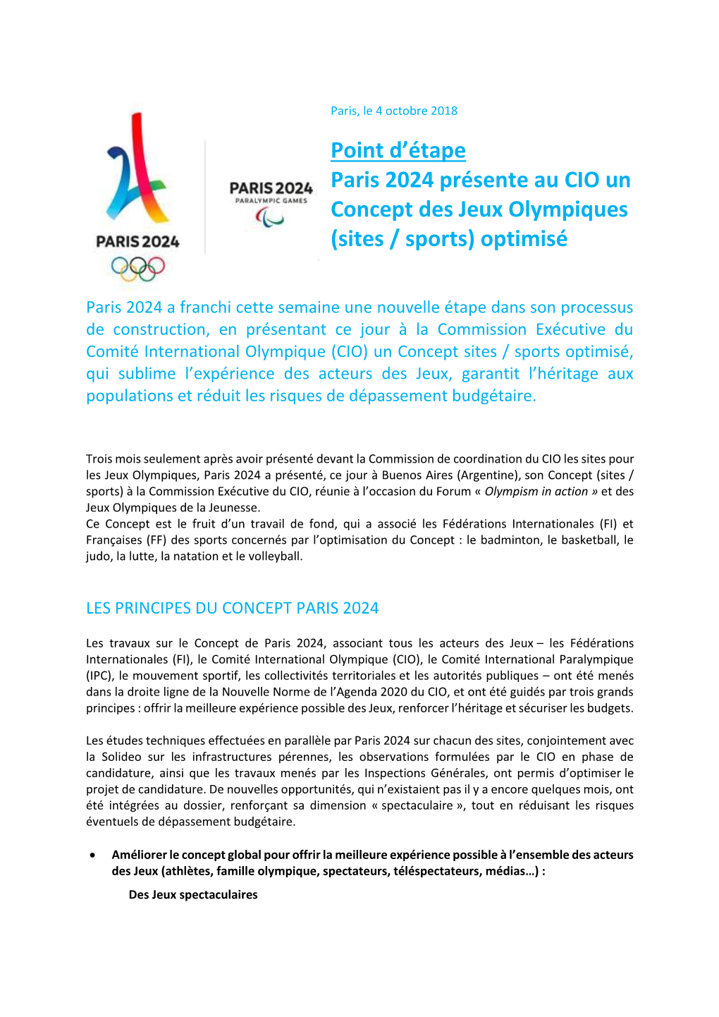 Point D'étape Paris 2024 Présente Au CIO Un Concept Des Jeux