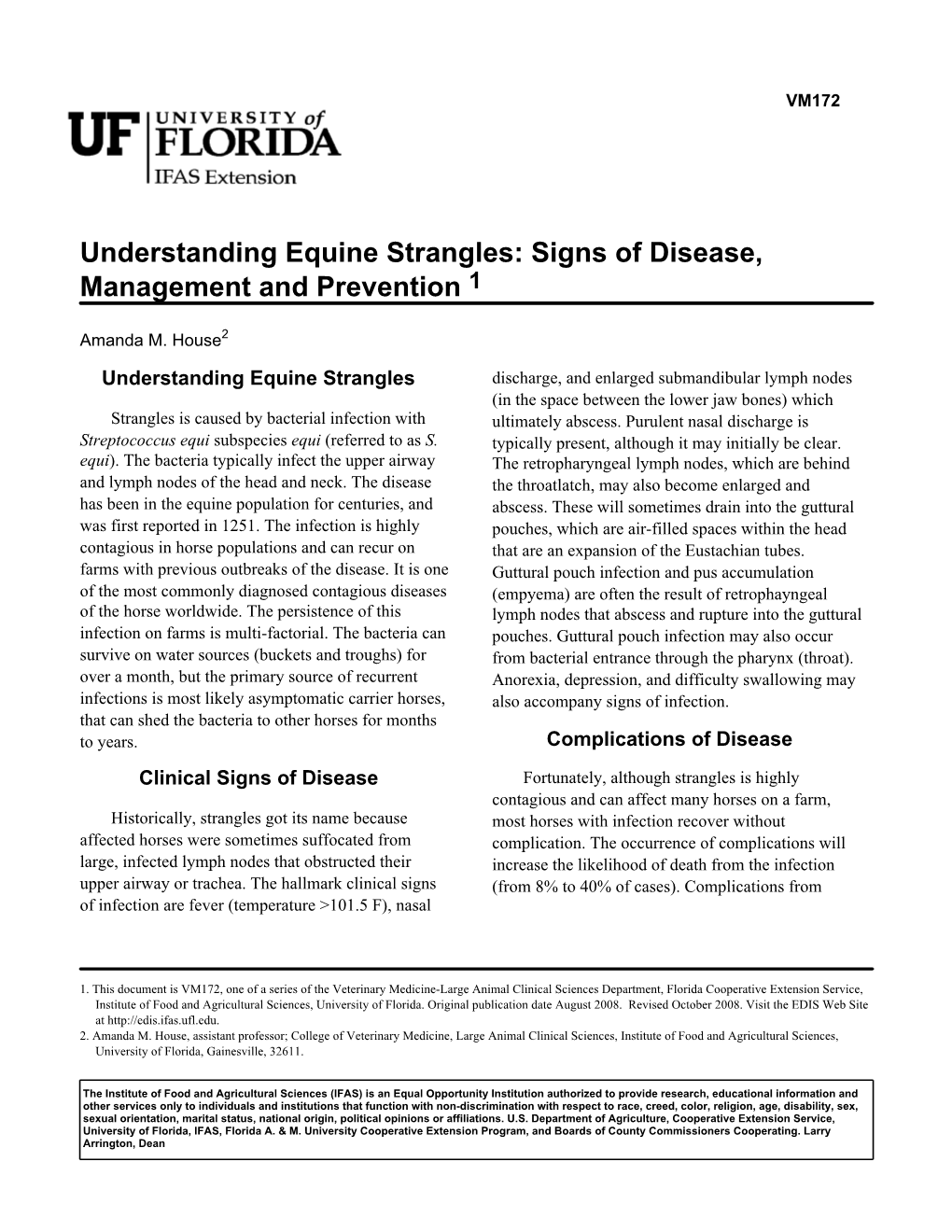 Understanding Equine Strangles: Signs of Disease, Management and Prevention�1