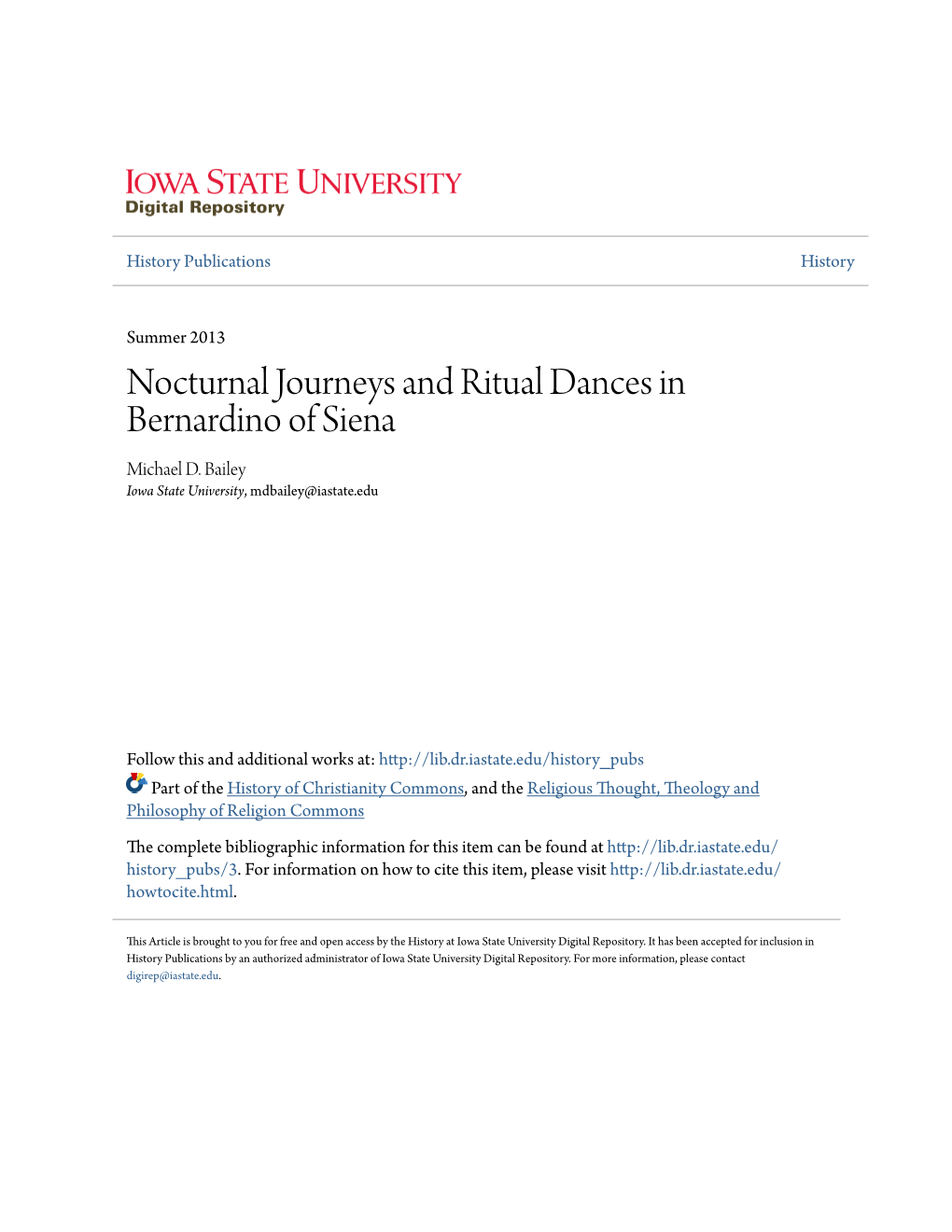 Nocturnal Journeys and Ritual Dances in Bernardino of Siena Michael D