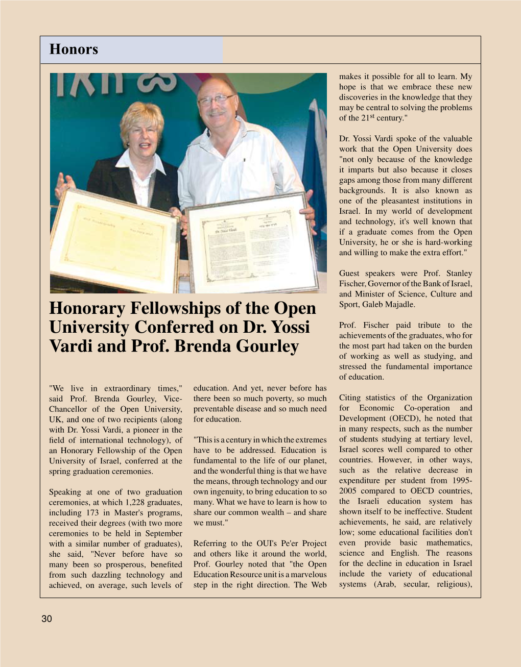 Honorary Fellowships of the Open University Conferred on Dr. Yossi