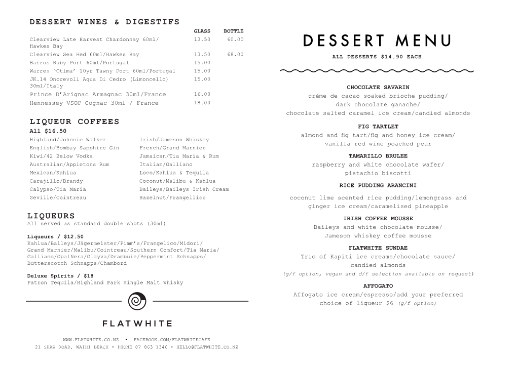 Dessert Menu