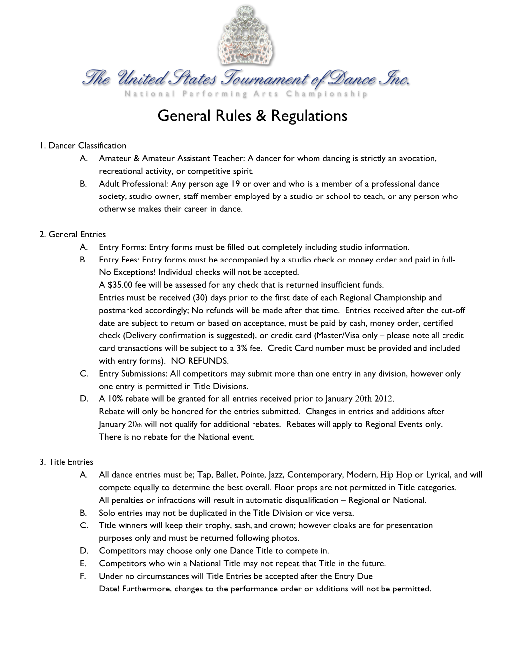 General Rules & Regulations