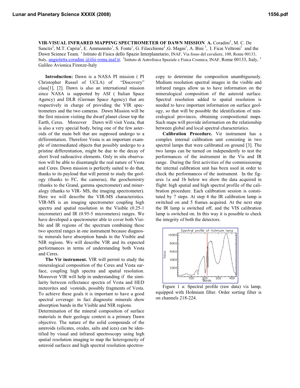 Vir-Visual Infrared Mapping Spectrometer of Dawn Mission A