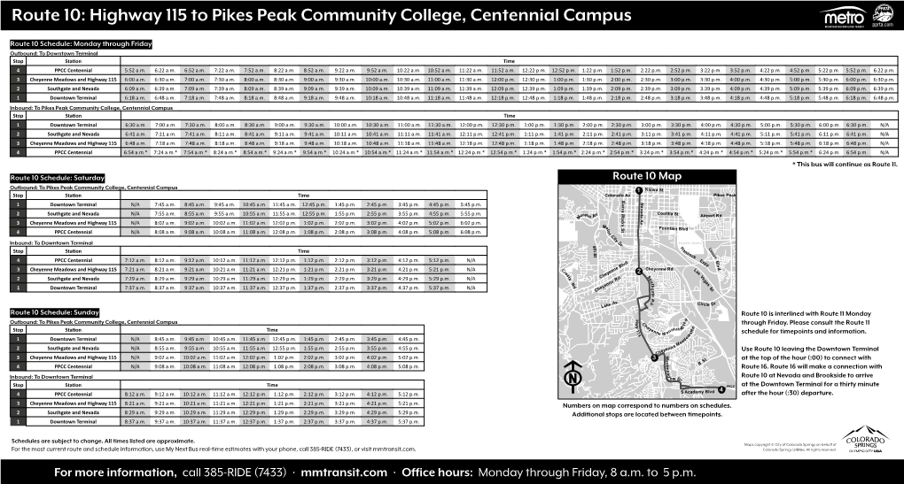 Route 10: Highway 115 to Pikes Peak Community College, Centennial Campus Pprta.Com