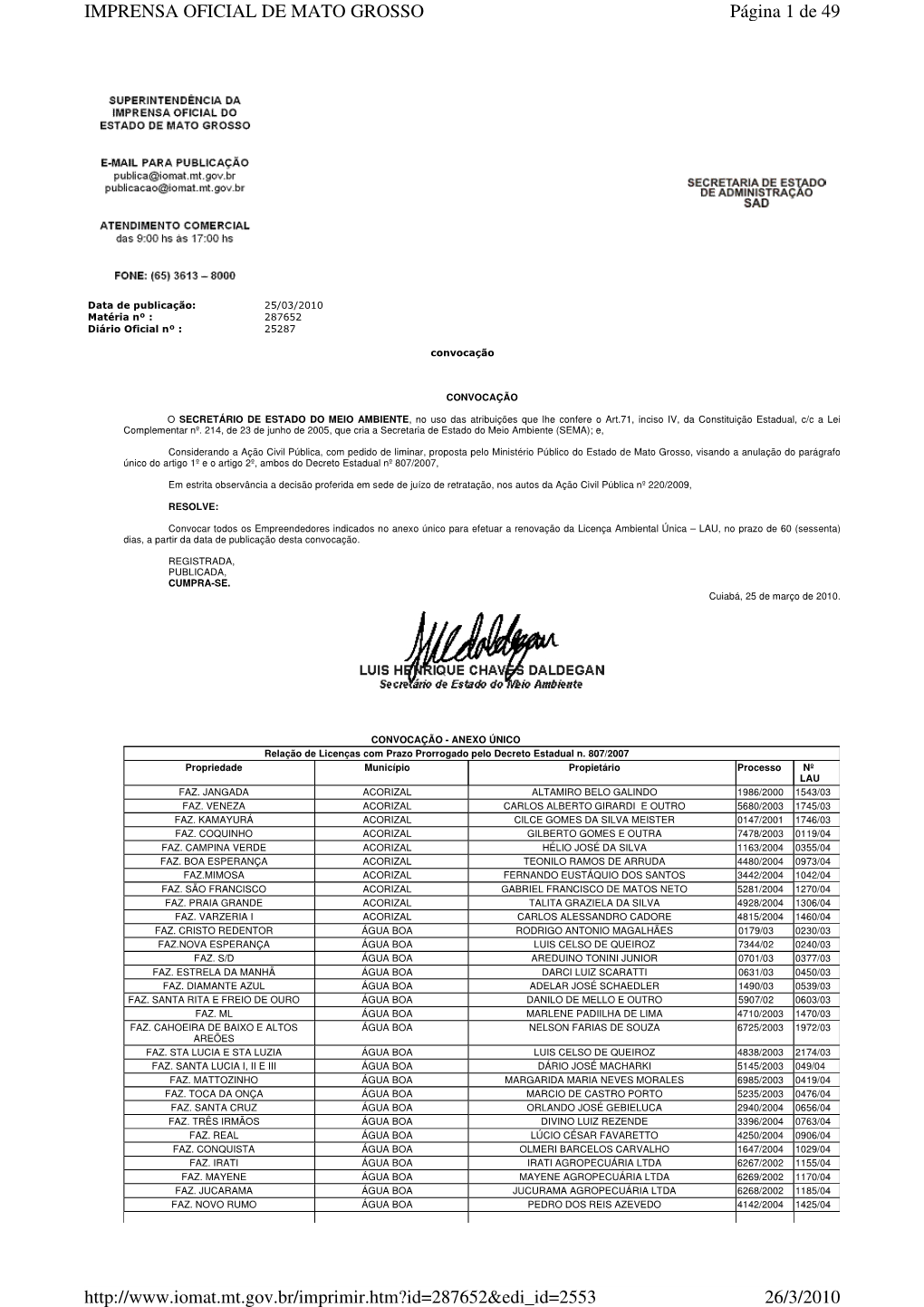 Página 1 De 49 IMPRENSA OFICIAL DE MATO GROSSO 26