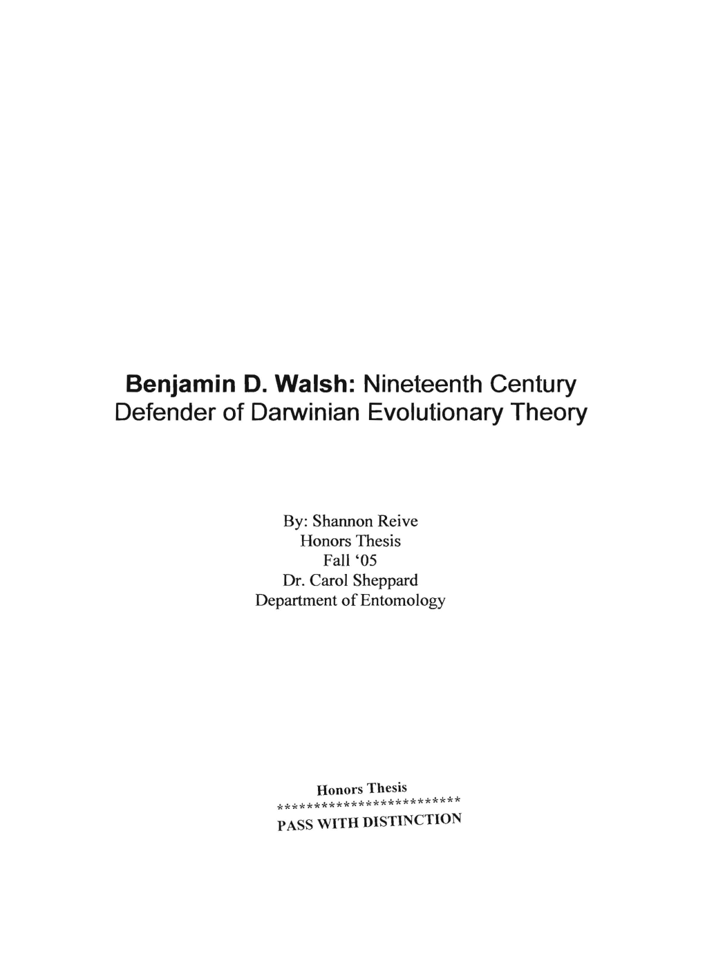 Benjamin D. Walsh: Nineteenth Century Defender of Darwinian Evolutionary Theory