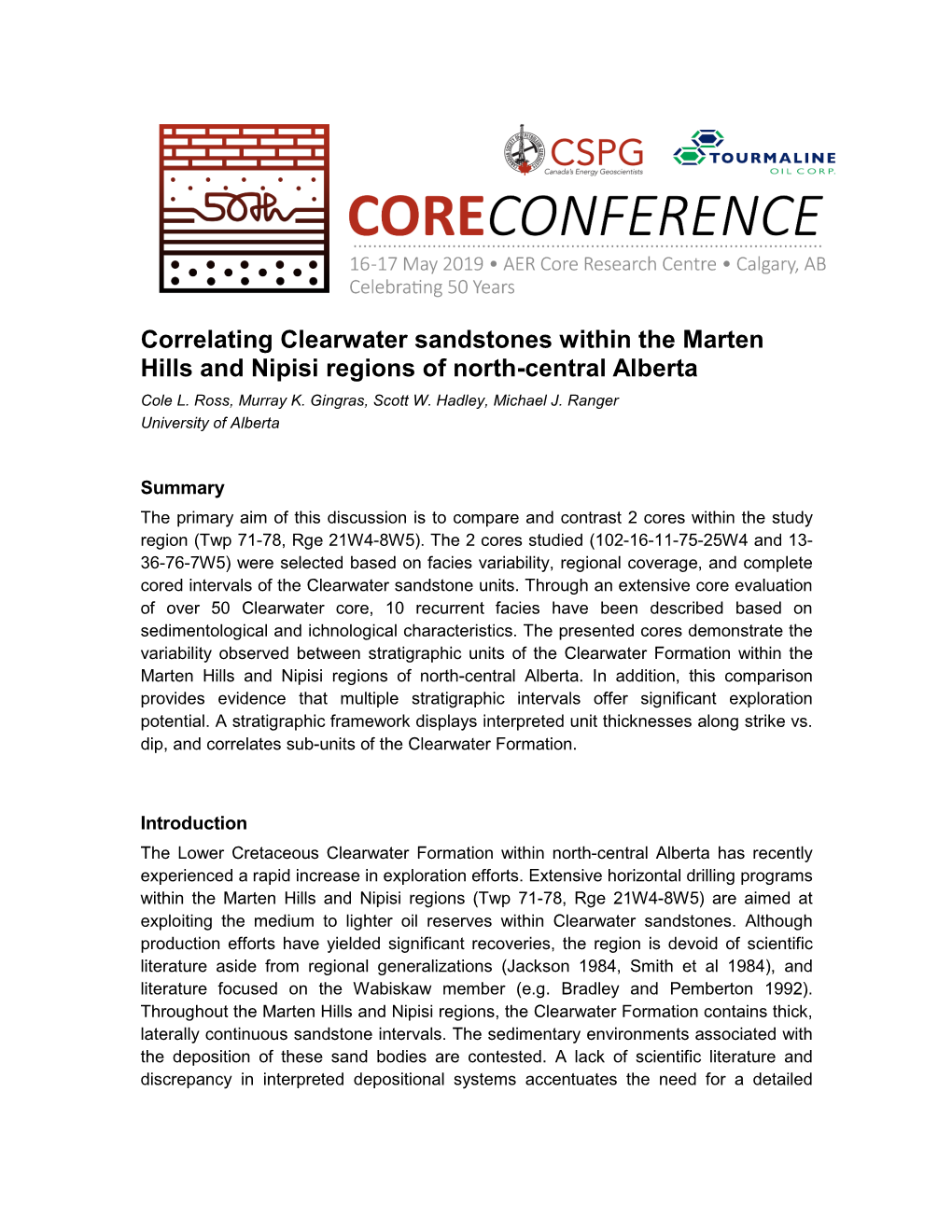 Correlating Clearwater Sandstones Within the Marten Hills and Nipisi Regions of North-Central Alberta Cole L