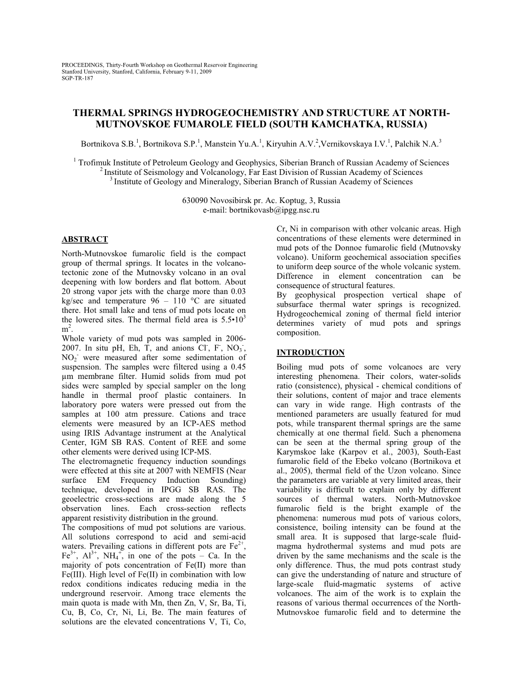 Thermal Springs Hydrogeochemistry and Structure at North-Mutnovskoe